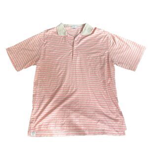 Peter Millar Crown Mens Golf Polo Shirt Pink/Tan Stripe Cotton‎ Short Sleeve L